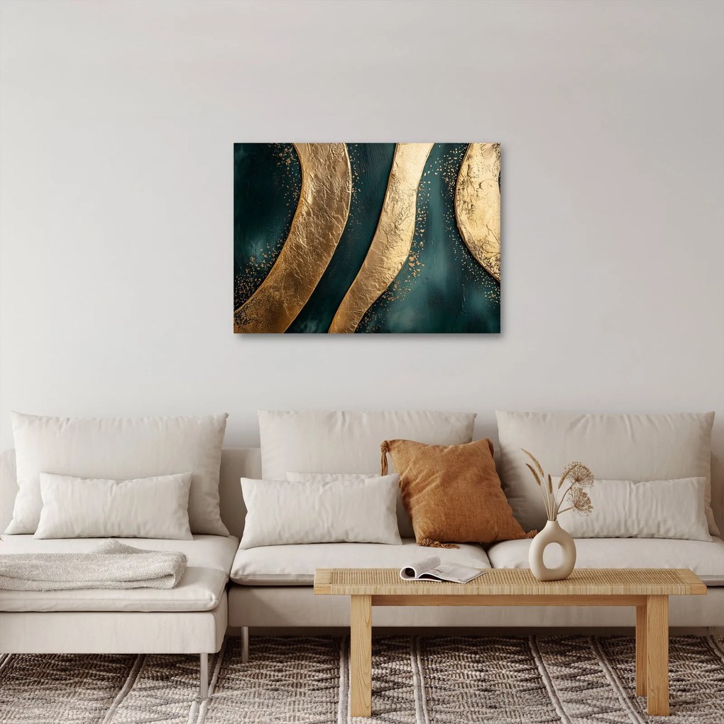 Tablou - Abstracție verde cu auriu I. (70x50 cm)