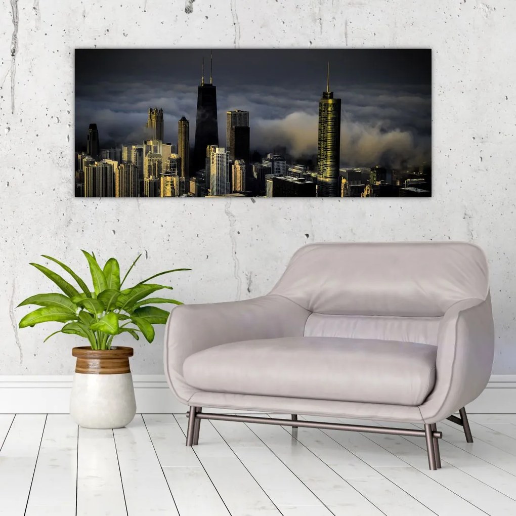 Tablou cu oraș în nori (120x50 cm)