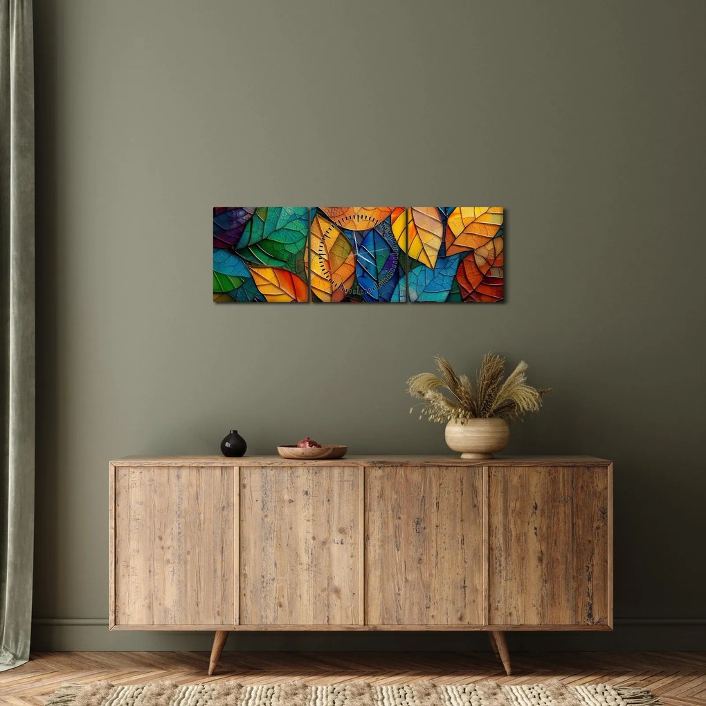 Tablou - Mozaic din frunze (cu ceas) (90x30 cm)