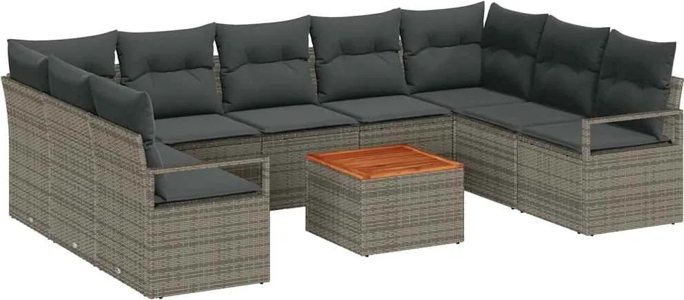 vidaXL Set de canapele pentru grădină cu pernă 10 pcs Gri poliratan