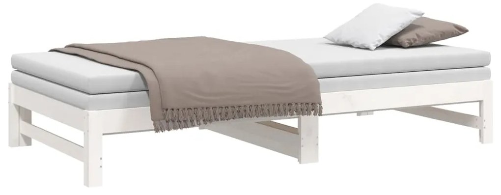Pat de zi extensibil, alb, 2x(80x200) cm, lemn masiv de pin Alb, 205.5 x 158 x 30 cm