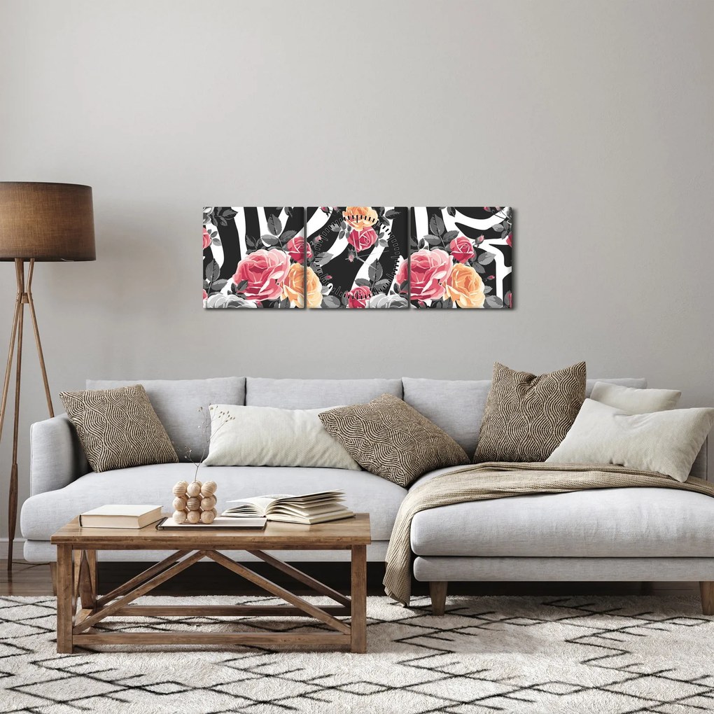Tablou cu trandafiri înfloriți (cu ceas) (90x30 cm)