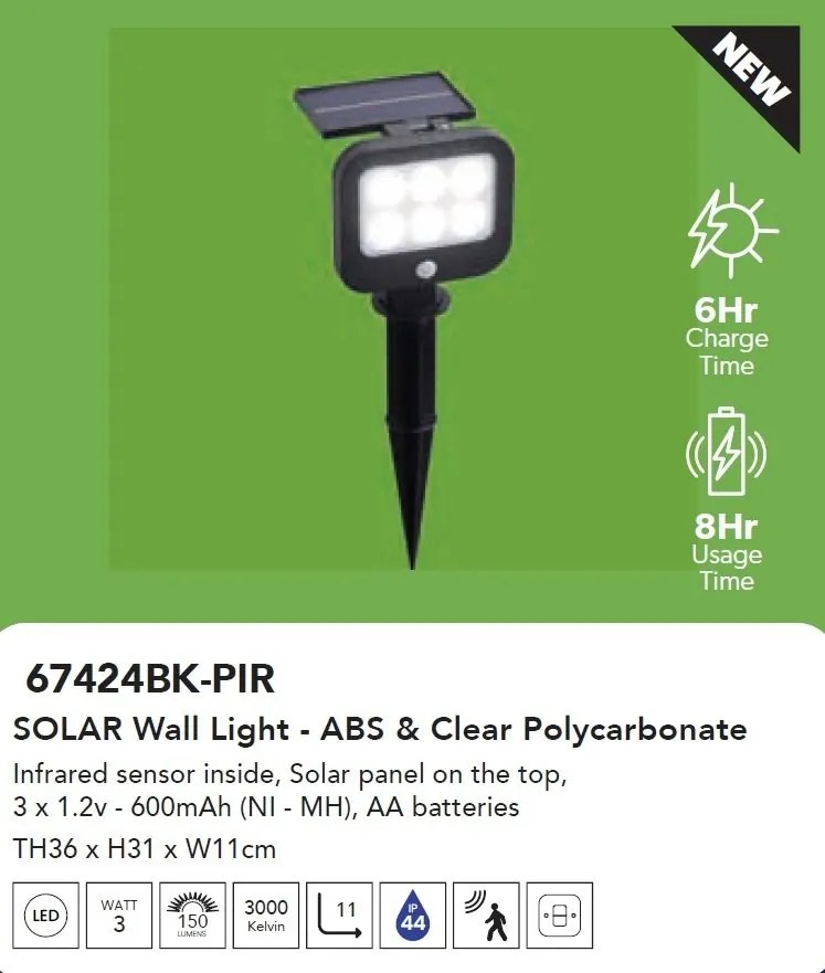 Tarus LED Solar de exterior cu senzor de miscare IP44 Solar