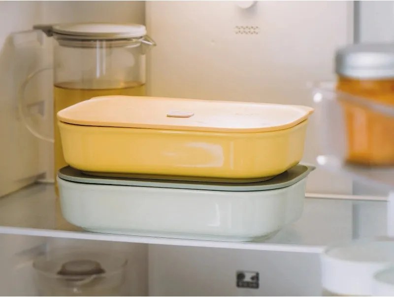 Cutie ceramică pentru alimente Buydeem Bento CT3008-MY, 1 l, 230 °C, compatibilă cu cuptorul și cuptorul cu microunde, galbenă