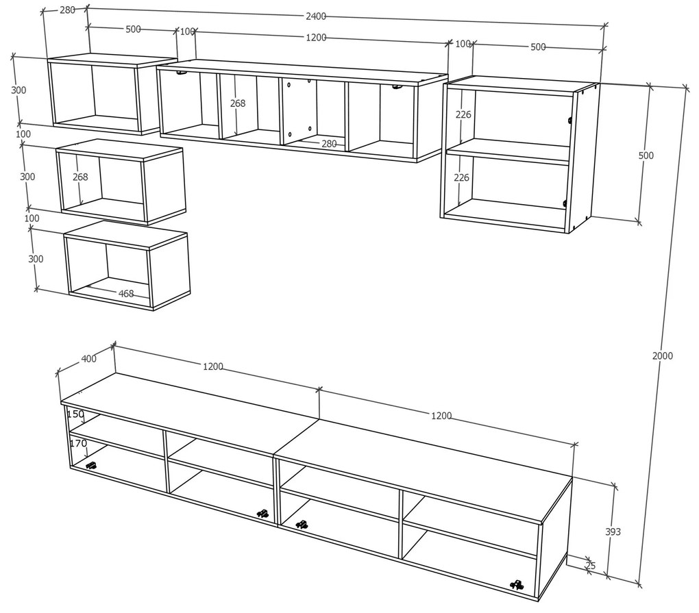 Living haaus Haga V18, Antracit/Stejar Wotan, L 240 cm