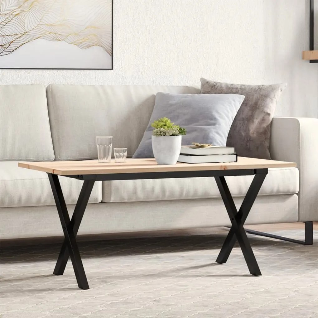 vidaXL Masă de cafea, cadru X, 90x40x45 cm, lemn masiv pin și Oţel