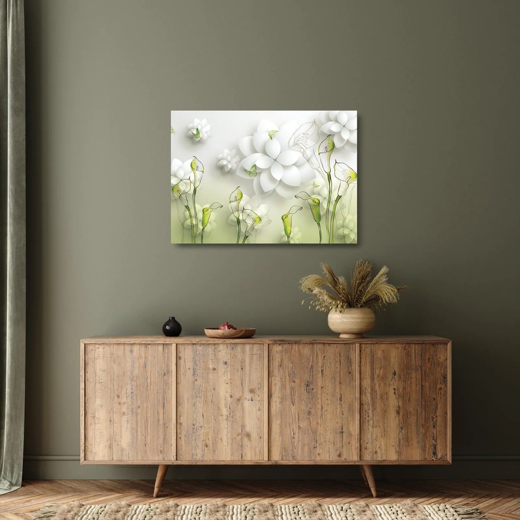 Tablou pe sticlă cu flori (70x50 cm)