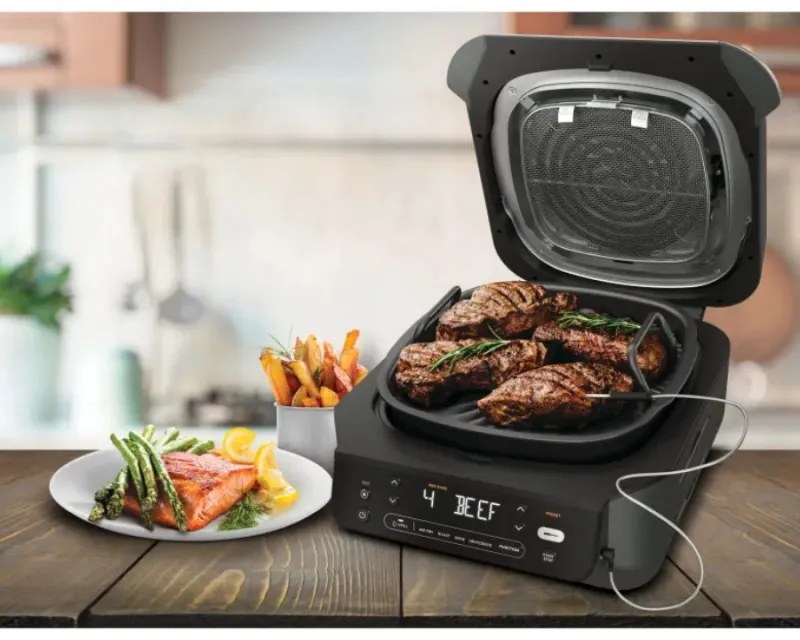 Friteuza cu aer cald si grill 5in1 Ninja Foodi Smart EG351EU, 1760W, 5.7 L, Pana la 4 portii, 5 moduri, Cyclonic Air, Smart Cook, Acoperire ceramica, Negru/Inox