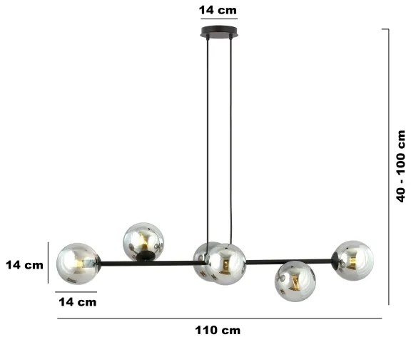 Lustră pe cablu ROSSI 6xE14/10W/230V negru/gri