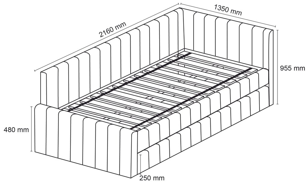 Pat tapitat COMFINO VELVET cu pat suplimentar 120x200 cm, roz