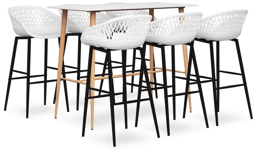 vidaXL Set mobilier de bar, 7 piese, alb