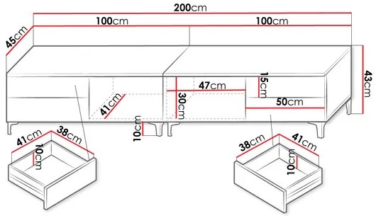 Set 2 mese TV Clea XI W Double (Alb + lucios Alb) (cu iluminat LED albastru). 1106199