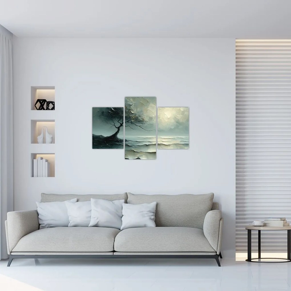 Tablou - pictură în ulei de un copac cu oceanul (90x60 cm)