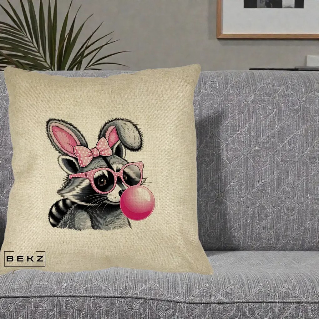 Perna Decorativa Raton cu Urechi de Iepure si Guma de Mestecat, 40x40 cm, Crem, Husa Detasabila, Perna Inclusa, BEKZ®