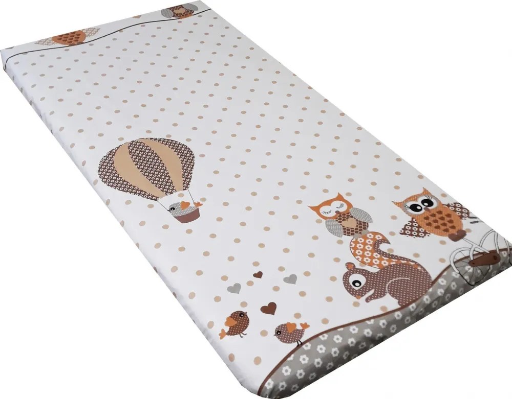 Cearceaf din bumbac cu elastic 120x60 cm Owls Beige