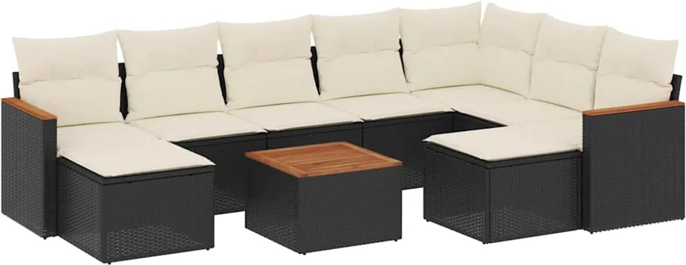 vidaXL Set canapele de grădină cu perne, 10 piese, negru, poliratan