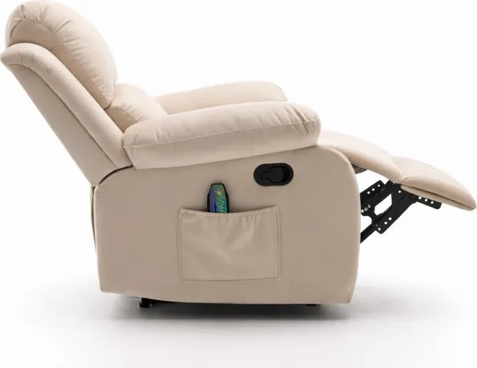 Fotoliu Masaj, Incalzire, rabatabil, sezut cu arcuri metalice, suport picioare extensibil, catifea, Bej