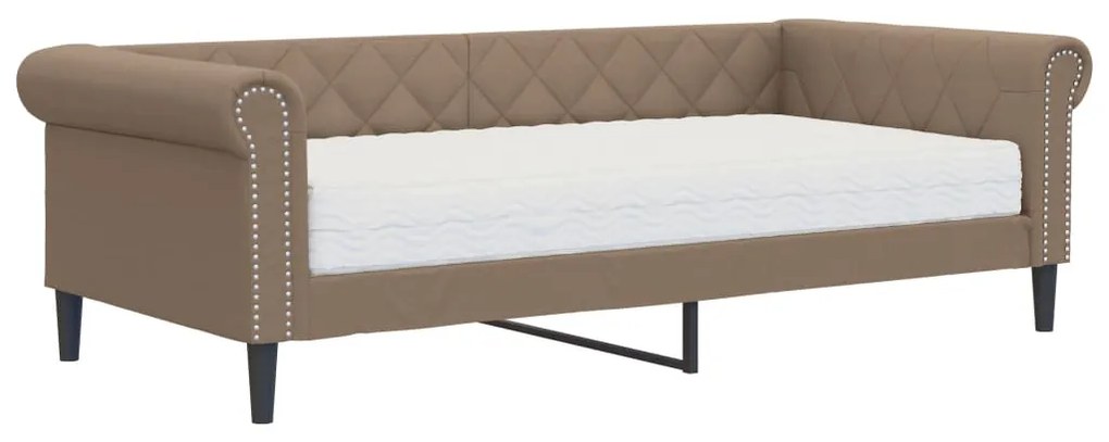 3197722 vidaXL Pat de zi cu saltea, cappuccino, 90x200 cm, piele ecologică