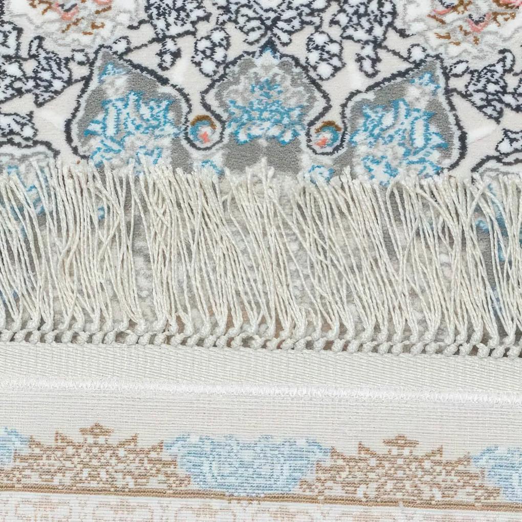 120x180 cm Covor Persan, 70% Polipropilenă și 30% Polyester, Design Traditional, Crem/Bleu, Densitate 3000 gr/m2