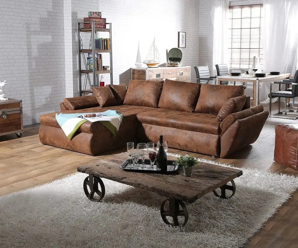 Colțar extensibil dumonde cu ladă de depozitare si sezut confortabil din spuma high-density, Loana Madagaskar Brown II 270x185 cm