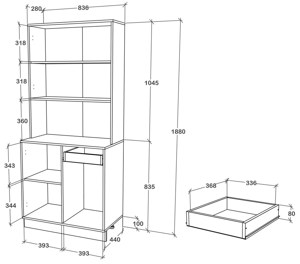 Bufet haaus Oma, Antracit/Alb, L 84 cm