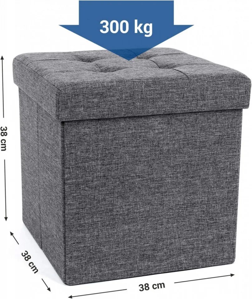 Taburet cu capac si spatiu depozitare, MDF / textil, gri inchis, Songmics