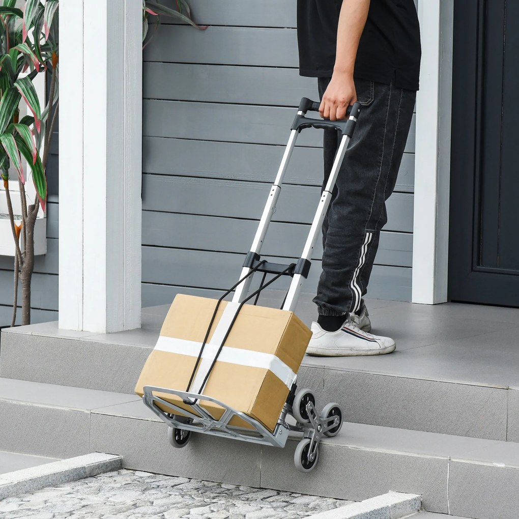 Durhand Carucior pentru Pachete Pliabil in Aluminiu cu 6 Roti pentru Scari Incarcare Max 70kg | Aosom Romania