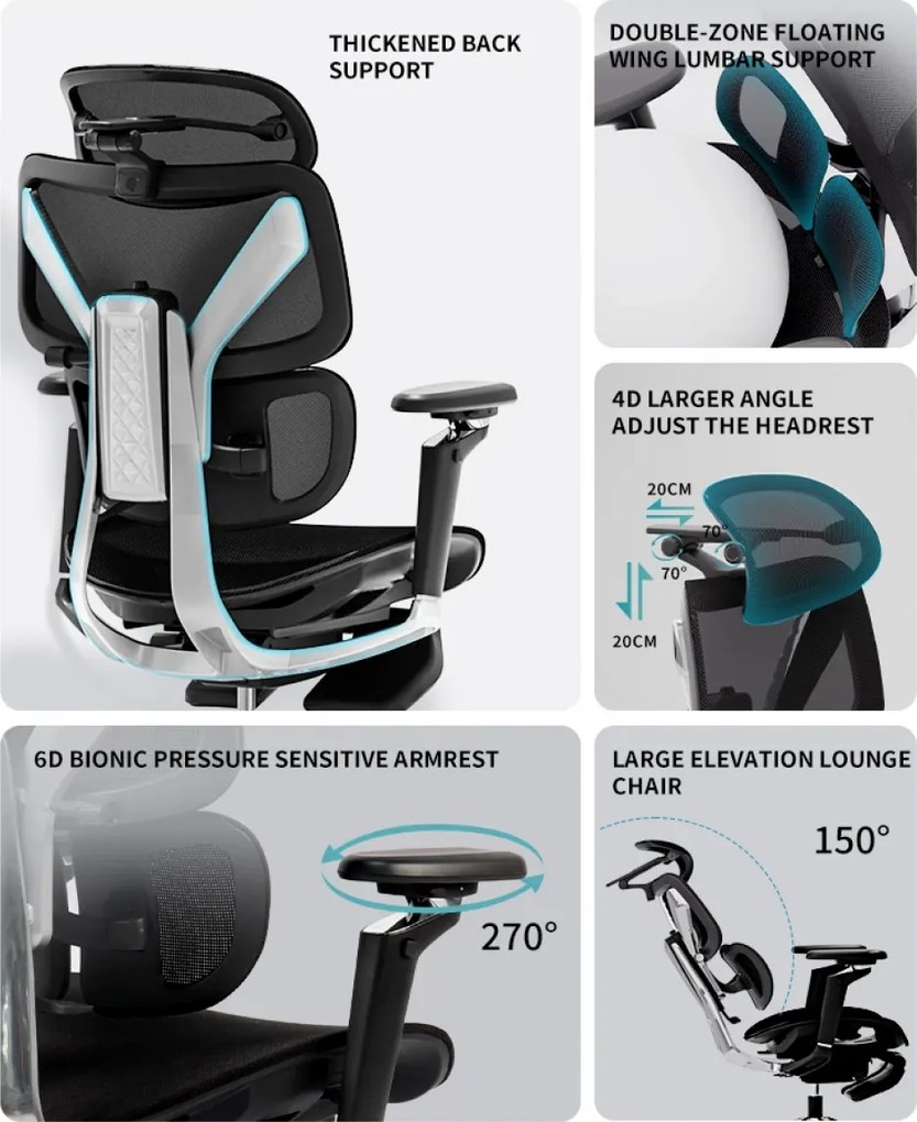 DeluxStar T2 ELITE PRO – Scaun Ergonomic Premium cu Suport Lombar Dual Dynamic 3D, Suspensie Air-Glide și Suport Complet Cervical – Spate – Lombar, Negru
