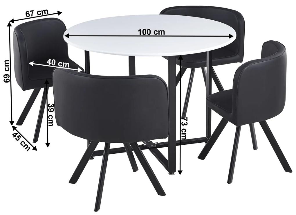 Set de mobilier dining 1+4, alb/negru, BEVAN NEW