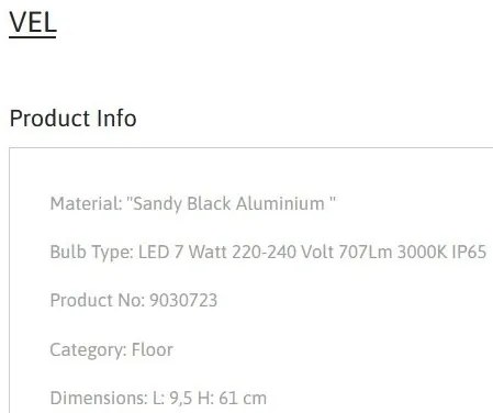 Stalp de exterior pentru terasa sau gradina, VEL H-61cm