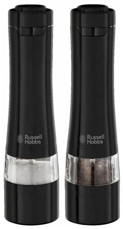 Moara electrica de sare si piper Russell Hobbs Black 28010-56, Mecanism ceramic, LED, Negru