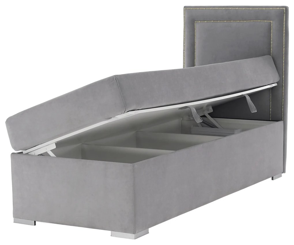 Pat boxspring, pat de o persoană, gri deschis, 80x200, dreapta, BILY