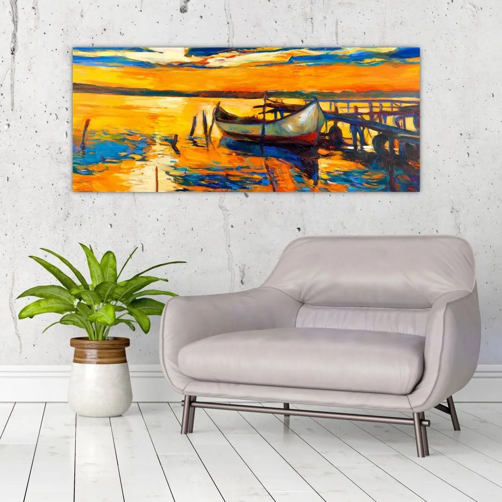 Tablou - Barca la apus de soare (120x50 cm)
