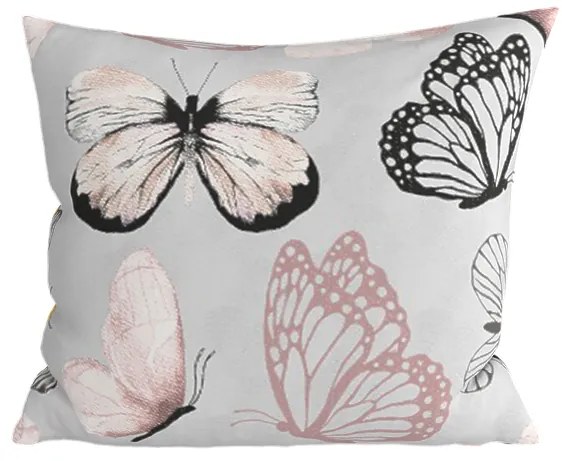 Set 2 huse decorative pentru perne din microfibra MY BUTTERFLY 45x45 cm, gri deschis