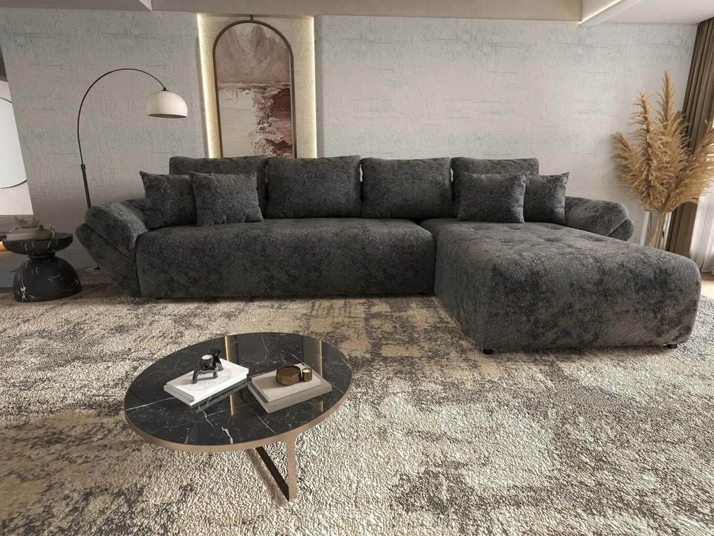 Colțar extensibil dumonde cu ladă de depozitare si sezut confortabil din spuma high-density, Berlin XL Euphoria Negru 350x185 cm II