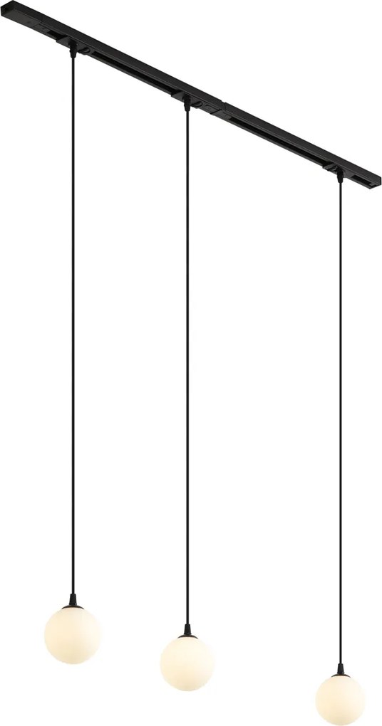 Modern railsysteem zwart met 3 hanglampen wit 1-fase - Iconic Perle