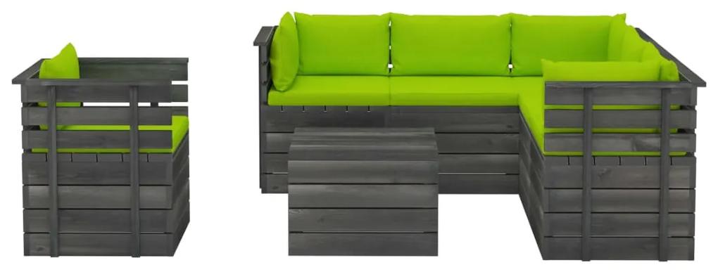 Set mobilier gradina din paleti cu perne, 7 piese, lemn molid verde aprins, 7