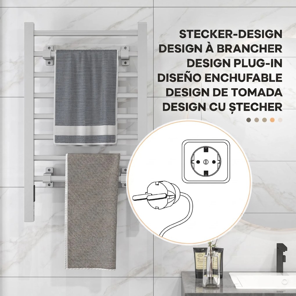 HOMCOM Uscător Electric de Prosoape pentru Perete sau Podea cu Timer și 8 Bare 53x35x90 cm Negru | Aosom Romania