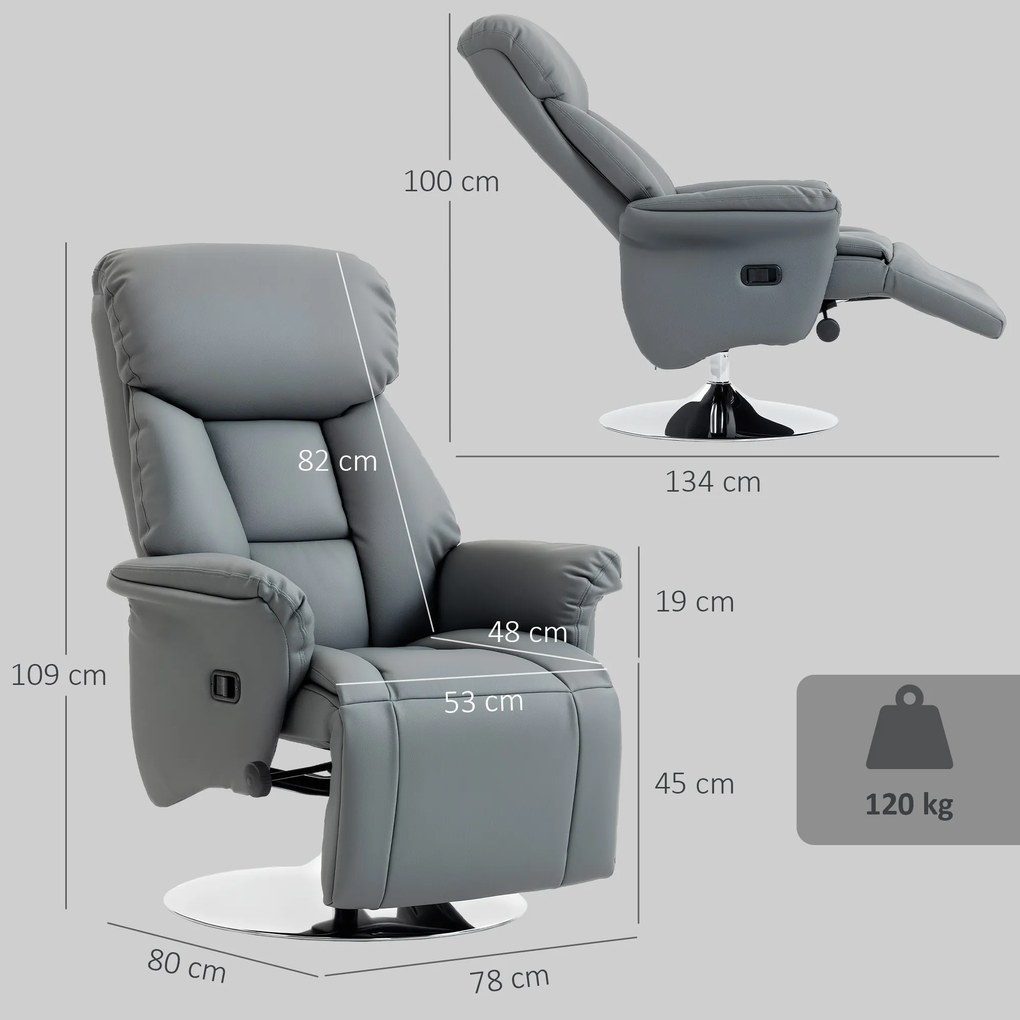 HOMCOM Fotoliu Relax Rotativ 360°, Reclinabil 130°, Gri | Aosom Romania