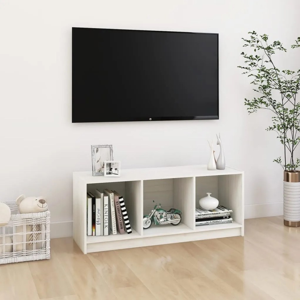 809961 vidaXL Comodă TV, alb, 104x33x41 cm, lemn masiv de pin