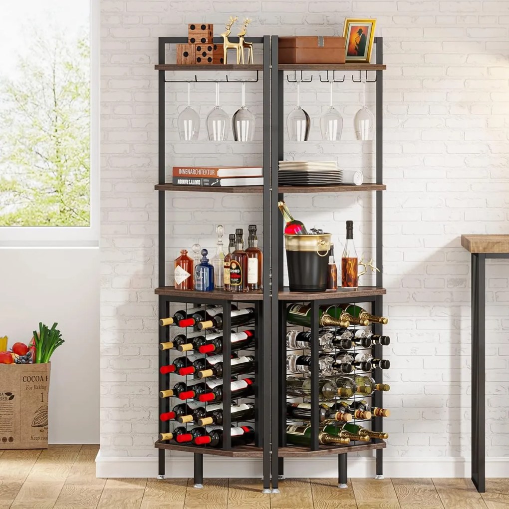 RVI3 - Rafturi Vin pentru colt, 40x40x160 cm, depozitare vin, raft stil industrial, bucatarie, living, dining - Maro