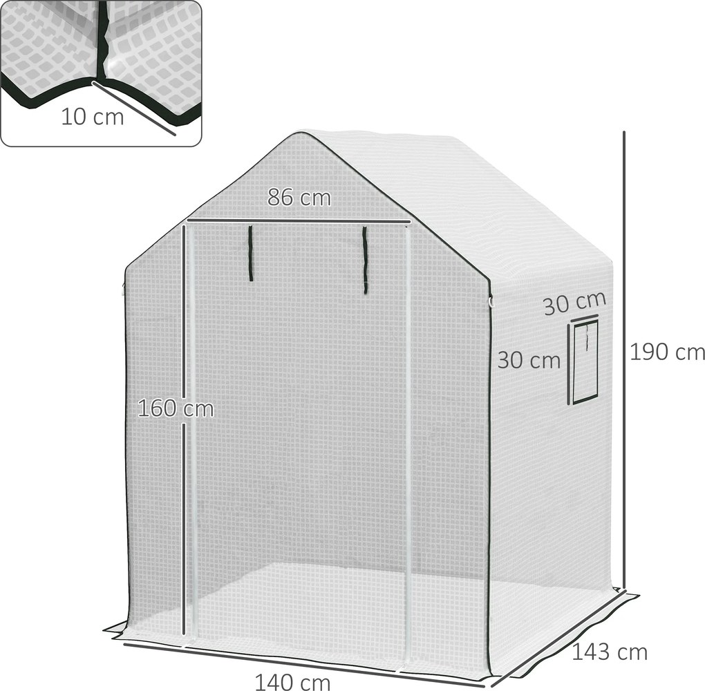 Outsunny Acoperiș de Înlocuire pentru Seră Walk-in din PE cu Ușă Rulabilă și Ferestre, 140 x 143 x 190cm, Alb | Aosom Romania