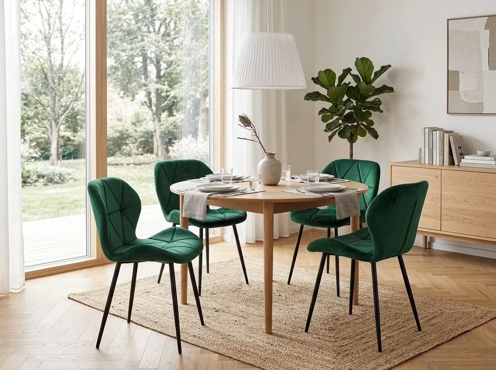 Scaun de masa MANGO VELVET cu picioare negre, verde inchis