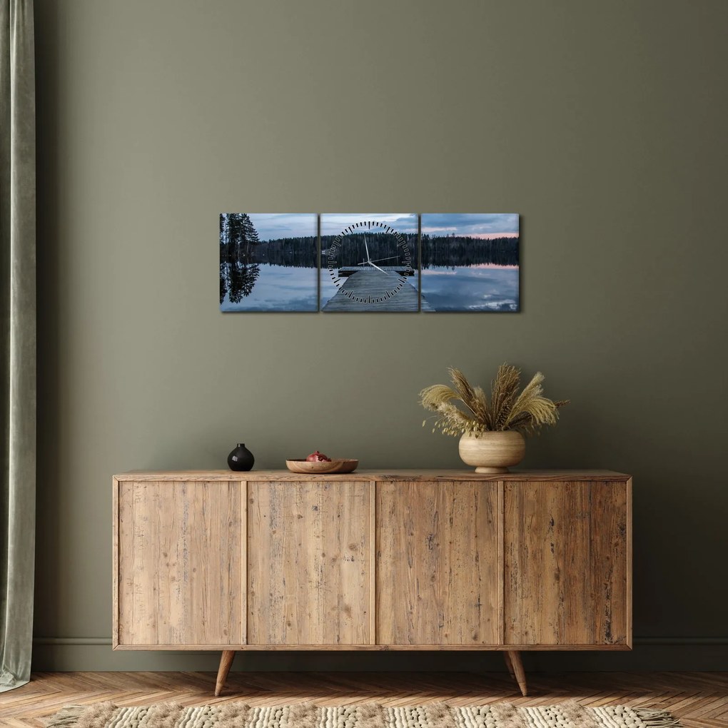 Tablou - Ponton de lemn, lac (cu ceas) (90x30 cm)