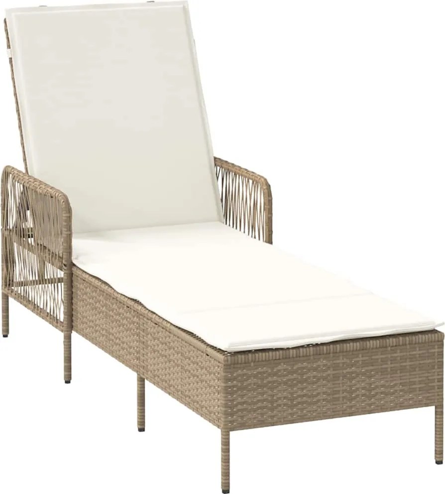 vidaXL Șezlong cu pernă Bej și alb crem 55 x 200 x 92 cm poliratan