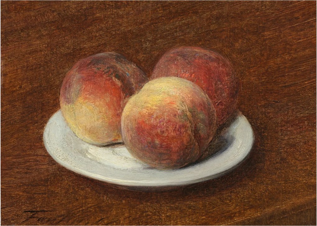 Tablou pe sticlă - Henri Fantin-Latour, Three Peaches on a Plate, reproducere (70x50 cm)