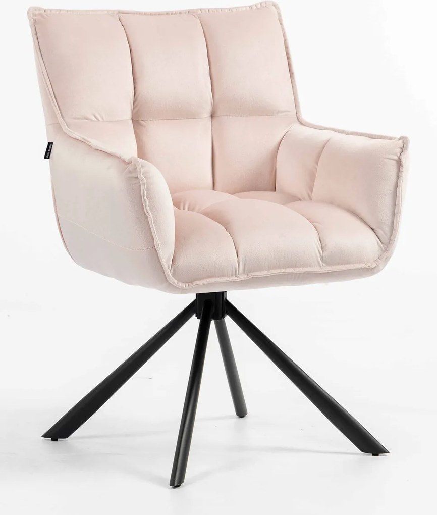 HR560 BAZĂ STEA Scaun Catifea Roz Pudra cu Bază Neagră