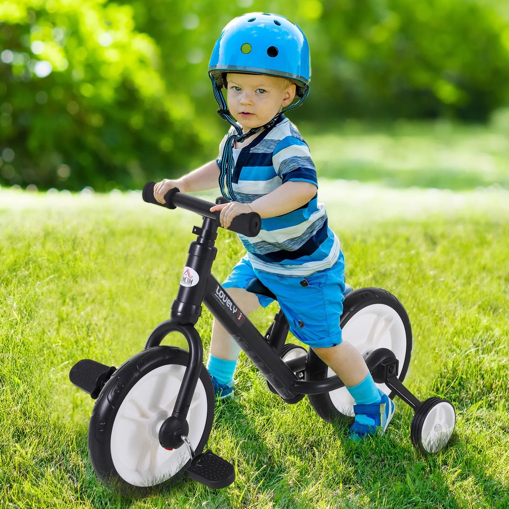HOMCOM Bicicletă Fără Pedale Copii 2-5 Ani cu Șa Reglabilă, Roți și Pedale Negru | Aosom Romania