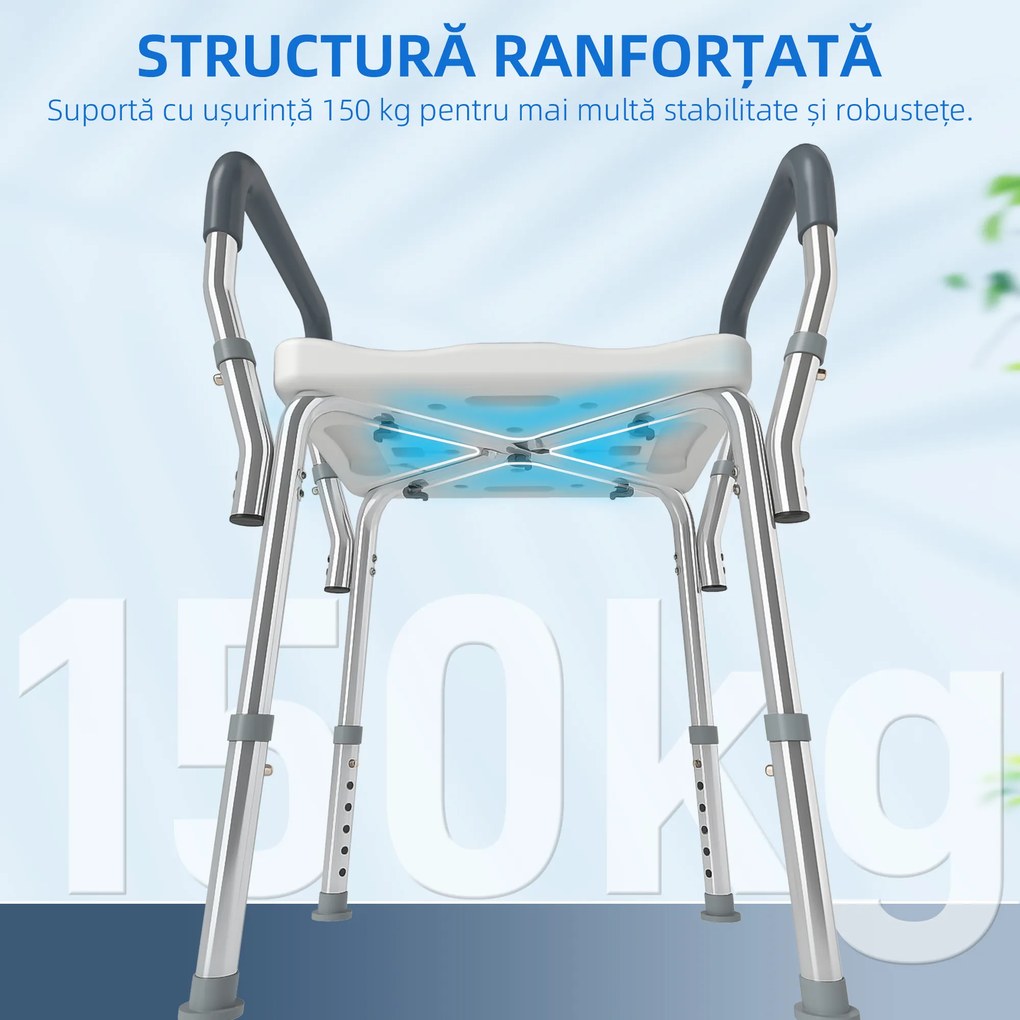 HOMCOM Scaun Reglabil de Duș cu Mânere, Multicolor | Aosom Romania