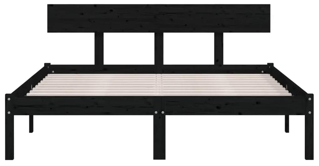 Cadru de pat UK Small Double, negru, 120x190 cm, lemn masiv pin Negru, 120 x 190 cm